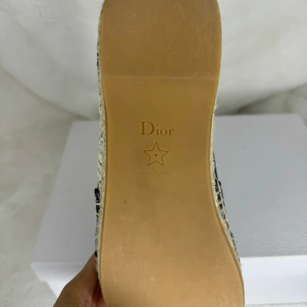 Dior Granville Tie Dye Denim Blue White Logo Embroidered Espadrille